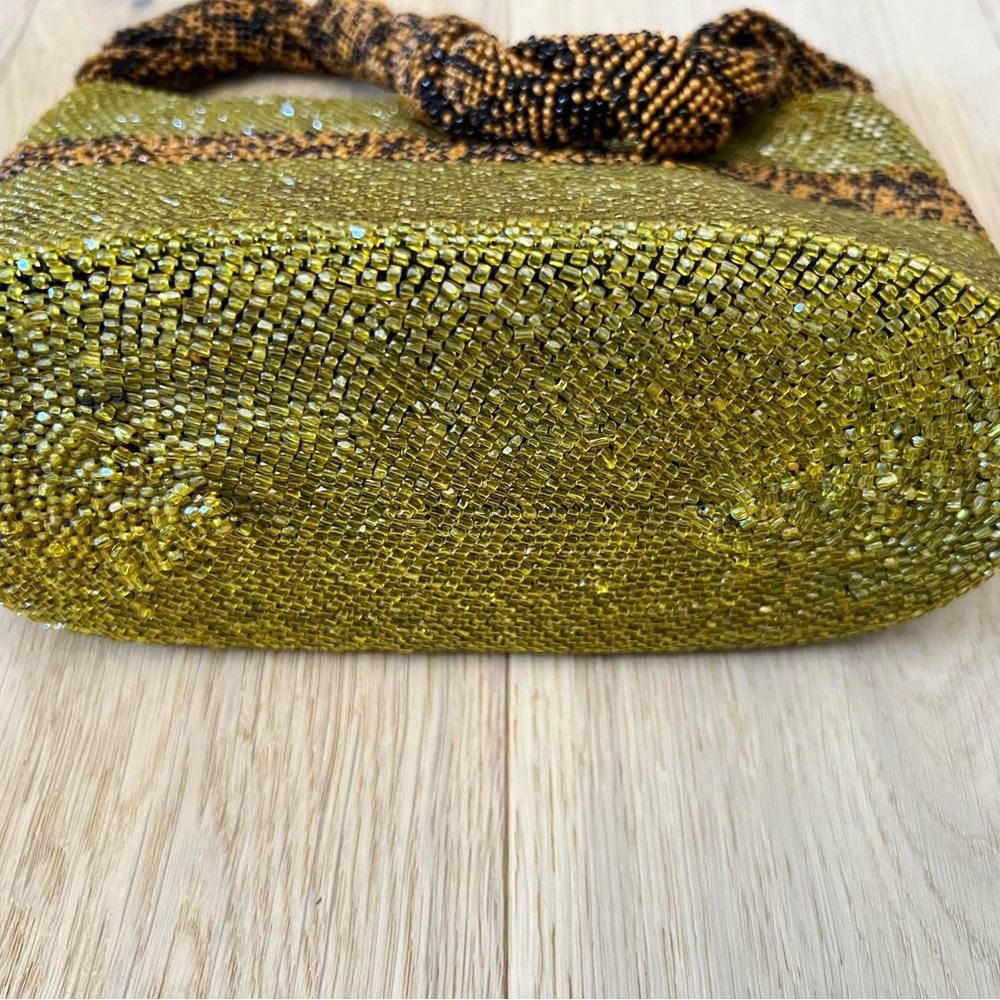 Elegant Vintage Beaded Green and Brown Handbag - Picture 4 of 9